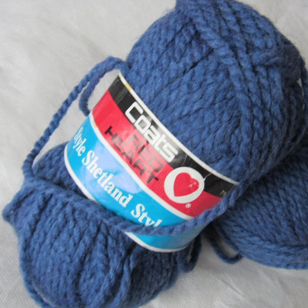 6 Skeins Coats Red Heart Shetland Look Yarn Wool Blend Blue